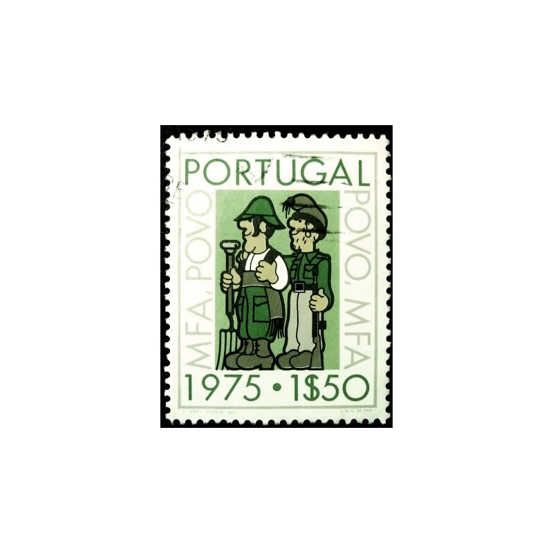 Imagem similar à do selo postal  de Portugal de 1975 Soldier as farmer