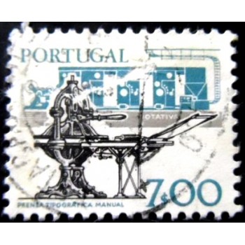 Imagem similar à do selo de Portugal de 1978 Hand press and modern printing press