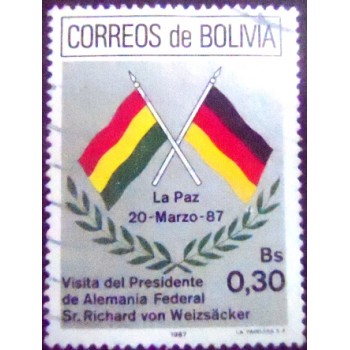 Selo postal da Bolívia de 1987 Flag of Bolivia and Germany