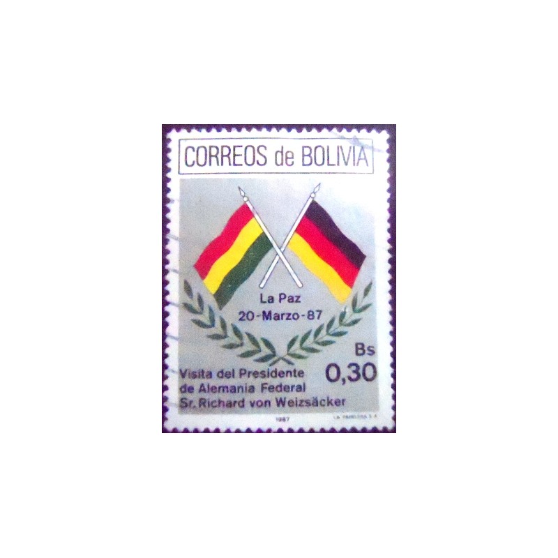 Selo postal da Bolívia de 1987 Flag of Bolivia and Germany