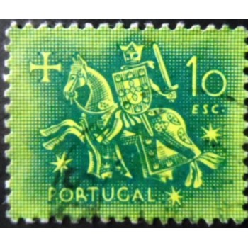 Imagem similar à do selo postal de Portugal de 1953 - Knight on horseback 10$