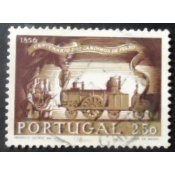 Selo postal de Portugal de 1956 First Locomotive