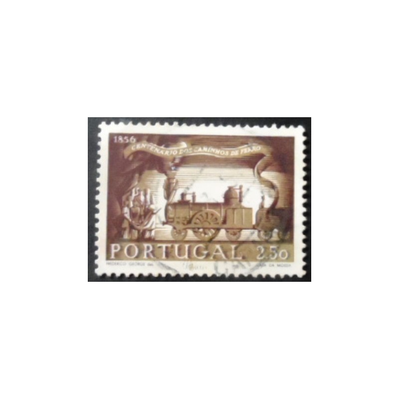 Selo postal de Portugal de 1956 First Locomotive