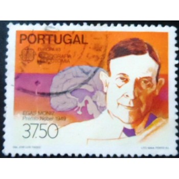 magem similar à do selo postal de Portugal de 1983 Egas Moniz