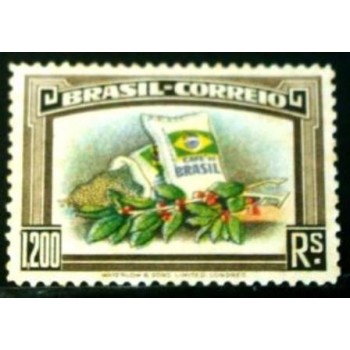 Selo postal do Brasil de 1938 Propaganda Café Brasileiro N