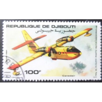 Selo postal de Djibouti de 1984 Fire Plane