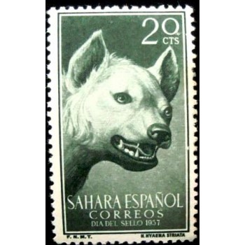 Selo postal do Sahara Espanhol de 1957 Striped Hyena 20