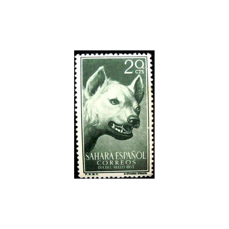 Selo postal do Sahara Espanhol de 1957 Striped Hyena 20