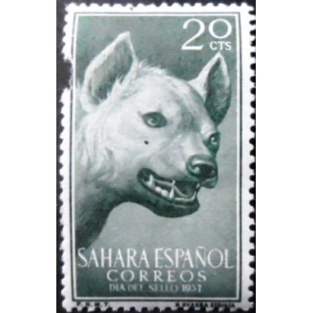Selo postal do Sahara Espanhol de 1957 Striped Hyena N