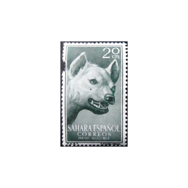 Selo postal do Sahara Espanhol de 1957 Striped Hyena N