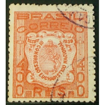 Selo postal do Brasil de 1939 3º Congresso Eucarístico U