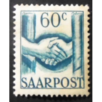 Selo postal da Alemanha Sarre de 1948 Handshake