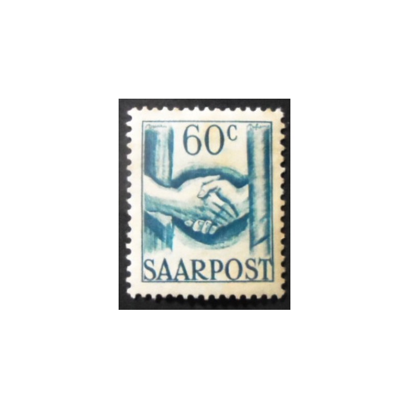 Selo postal da Alemanha Sarre de 1948 Handshake