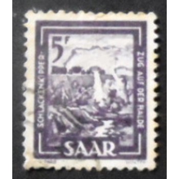 Selo postal da Alemanha Sarre de 1950 Slag train on stockpile U