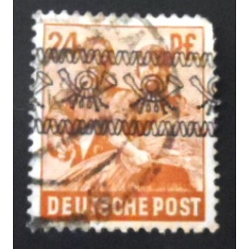 Selo postal da Alemanha de 1948 Posthorn Ribbon Overprint 24 IA