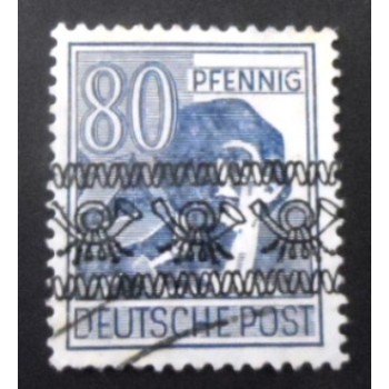 Selo postal da Alemanha de 1948 Posthorn Ribbon Overprint 80 I