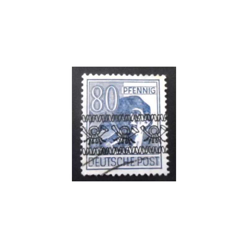 Selo postal da Alemanha de 1948 Posthorn Ribbon Overprint 80 I