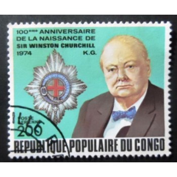 Selo postal da Rep. Popular do Congo de 1974 Selo Winston Churchill NCC