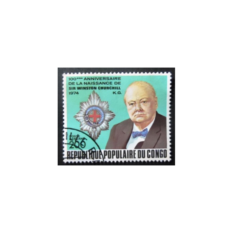 Selo postal da Rep. Popular do Congo de 1974 Selo Winston Churchill NCC