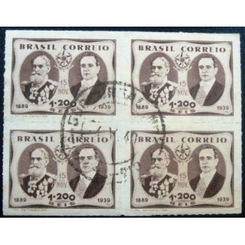 Quadra de selos do Brasil de 1939 Deodoro e Getúlio