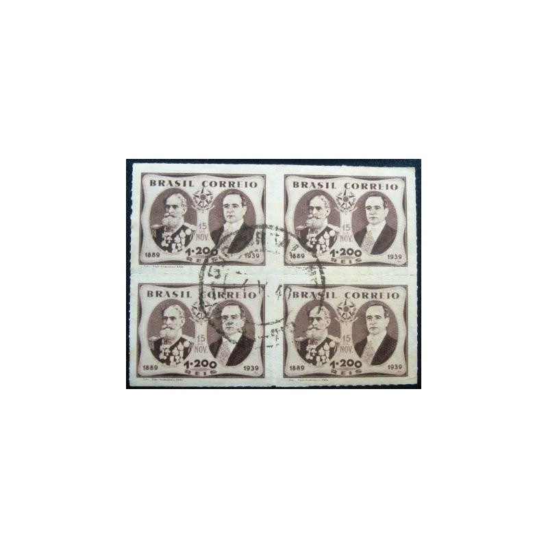 Quadra de selos do Brasil de 1939 Deodoro e Getúlio