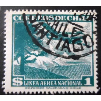 Selo postal do Chile de 1954 Araucarian Pine and Plane