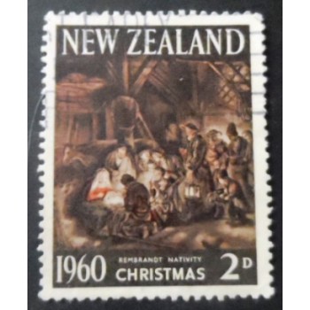 Imagem similar à do selo postal da Nova Zelândia de 1960 Adoration of the Shepherds