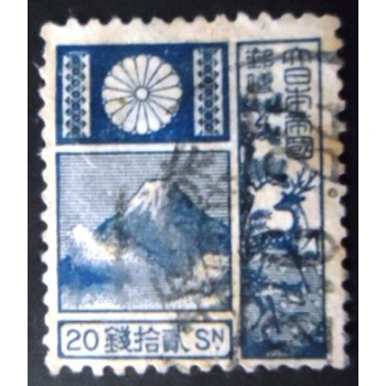 Selo postal do Japão de 1922 Mt Fuji and Deer Blue