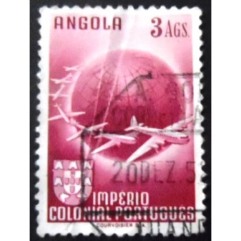 Selo postal da Angola de 1949 Planes circling globe