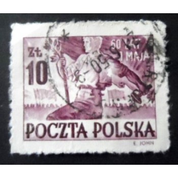 Selo postal da Polônia de 1950 Worker Holding Hammer