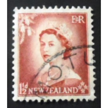 Imagem similarà do selo postal da Nova Zelândia de 1953 Queen Elizabeth II 1½
