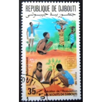 Selo postal de Djibouti de 1985 Planting Saplings