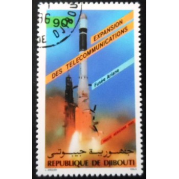 Selo postal de Djibouti de 1985 Ariane Rocket