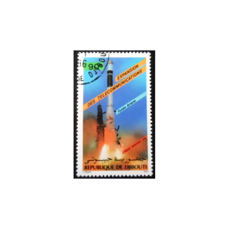 Selo postal de Djibouti de 1985 Ariane Rocket