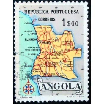 Imagem similar à do selo postal da Angola de 1955 Map of Angola 1$