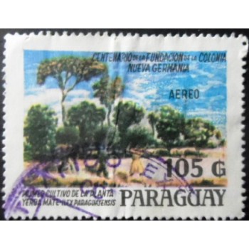 Selo postal do Paraguai de 1988 Farm workers carrying crop