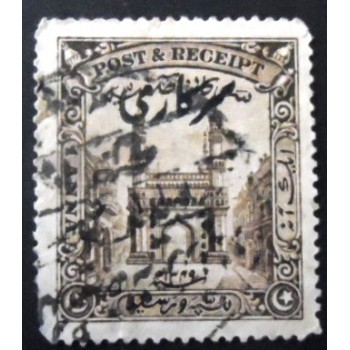 Selo postal da Índia Hyderabad de1934 Char Minar overprinted