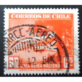 Selo postal do Chile de 1942 Plane and Tree