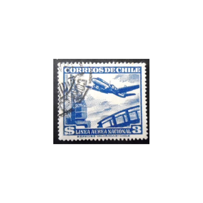 Selo postal do Chile de 1950 Plane and crane