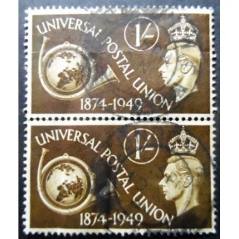 Par de selos postais do Reino Unido de 1949 Posthorn and Globe