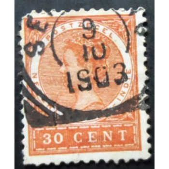 Selo postal da Índia Holandesa de 1902 Queen Wilhelmina Type Veth 30