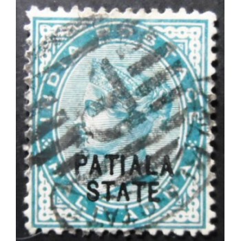 Selo postal da Índia Patiala de 1892 Queen Victoria ½