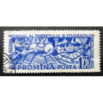 Selo postal da Romênia de 1957 Folk dancers of different races