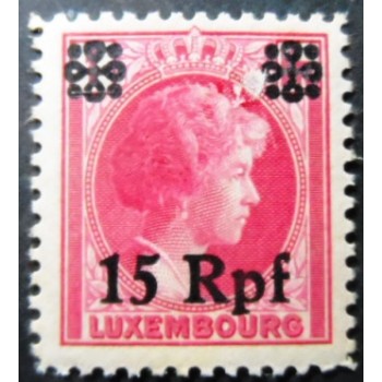Selo postal de Luxemburgo de 1940 Grand Duchess Charlotte overprinted 15