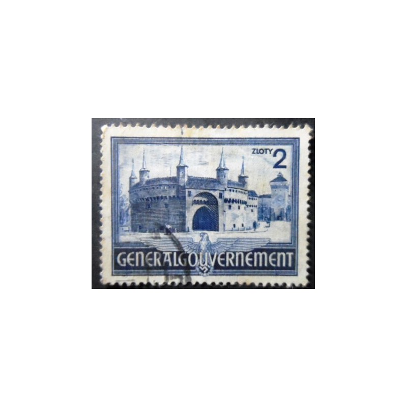 Selo postal da Polônia de 1941 Barbakan Krakau