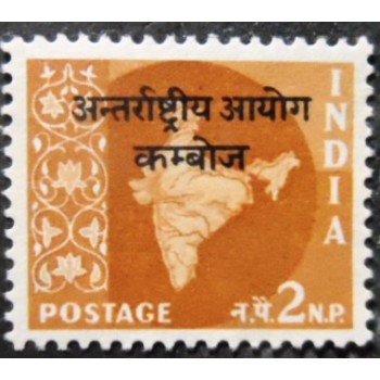 Selo postal da Índia de 1957 Map of India Laos Overprint