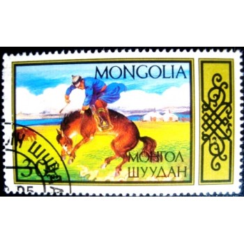Selo postal da Mongólia de 1967 Breaking horse U