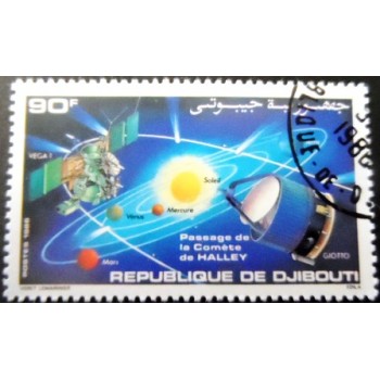 Selo postal de Djibouti de 1986 Vega 1 Giotto Space Probe