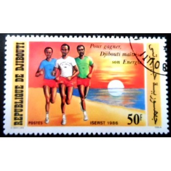 Selo postal de Djibouti de 1986 Runners on Beach