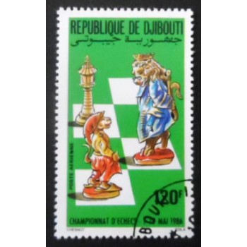 Selo postal de Djibouti de 1986 Rook King Pawn